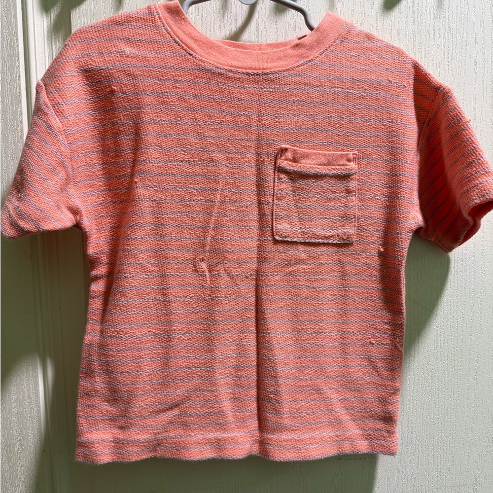 Old Navy Coral and Gray Striped Kids Tee